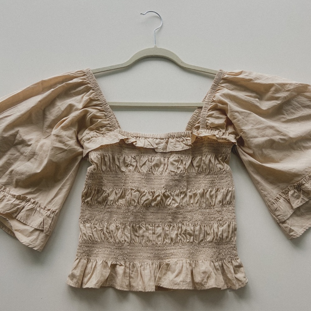 Free People Beige Smocked Top